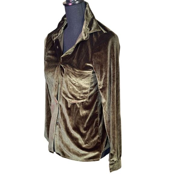 Milan Kiss Women’s Olive Green Long Sleeved Velvet Button-Up Sz Medium - Picture 1 of 6